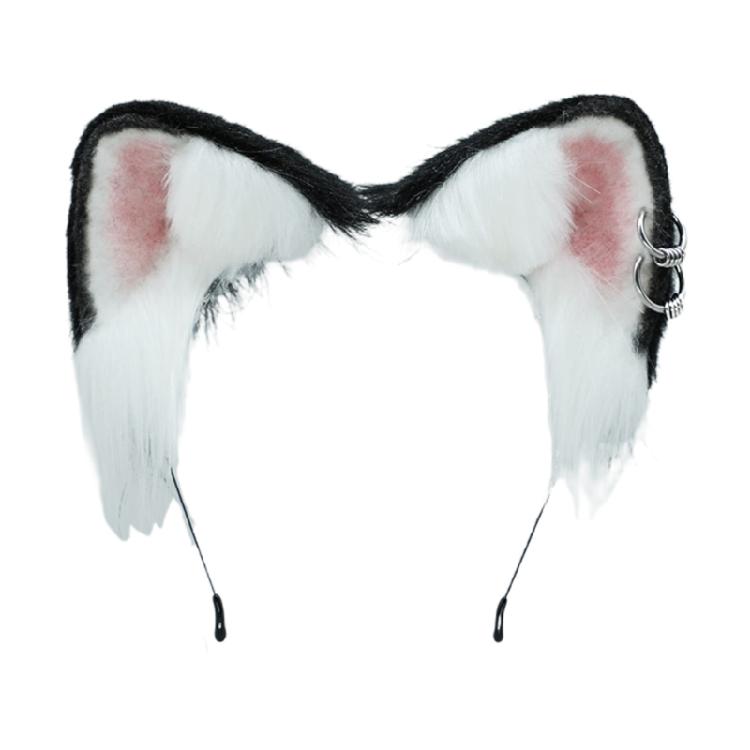Girls Dog Animal Ears Furry Cosplay Headwear Handmade Halloween Hair Props белый/чёрный