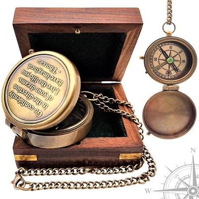 Nautical Compass Go Confidently In The Direction of Your Dreams  Thoreau Poem Engraved Solid Brass Navigational Compass Wooden Box