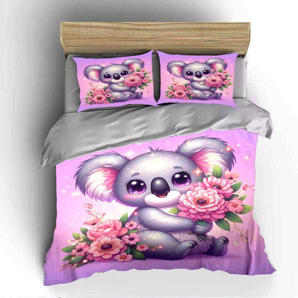 Purple Glitter Koala Bedding Set Bedding Duvet Cover Set Duvet Cover Pillowcases (1 * Duvet Cover 2 * Pillowcases, Without Duvet Insert)