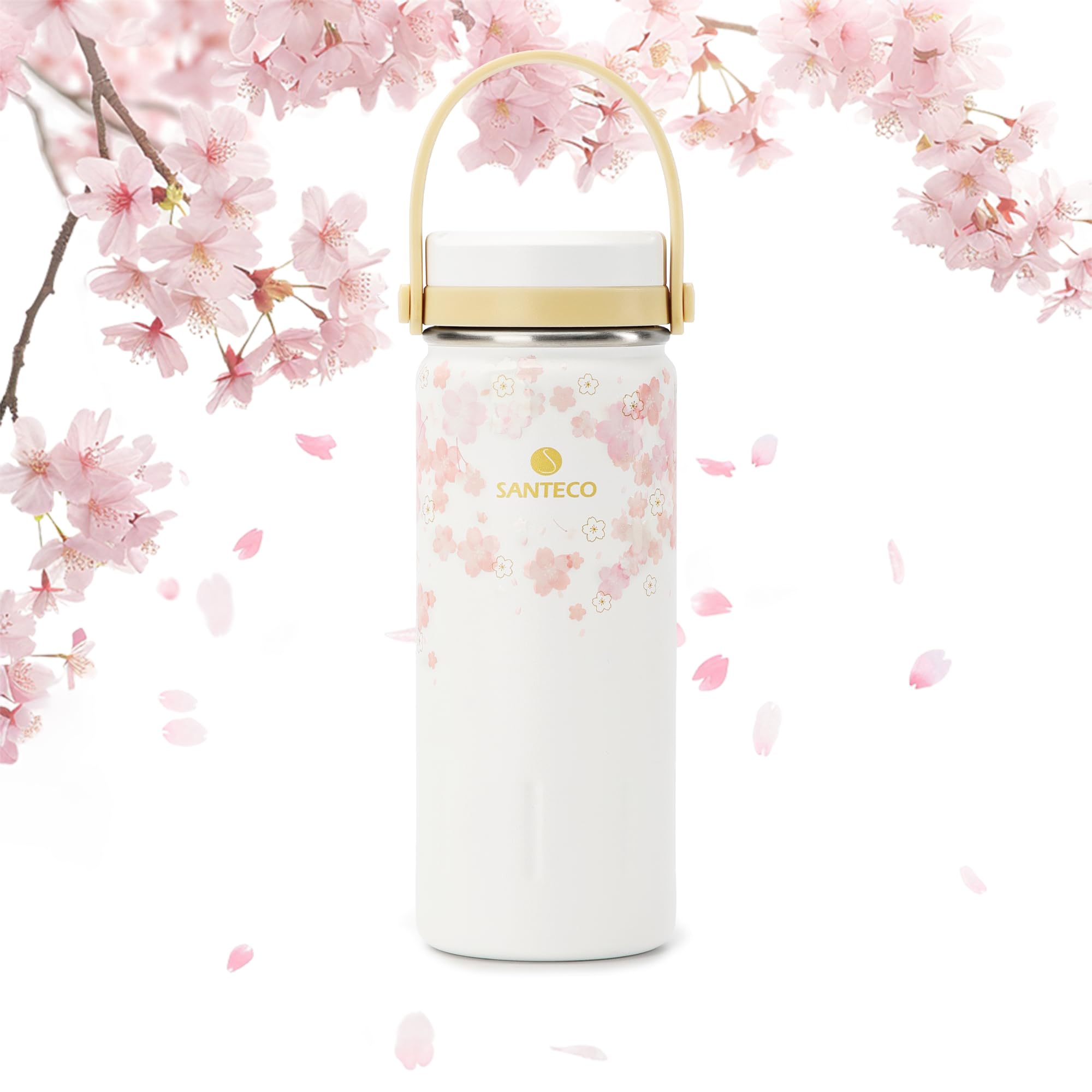 

SANTECO Travel Tumbler 380ml Handle Type Insulation Vacuum Double Wall Stainless Steel Direct Drinking Easy to Clean Cherry Blossom Season Limited