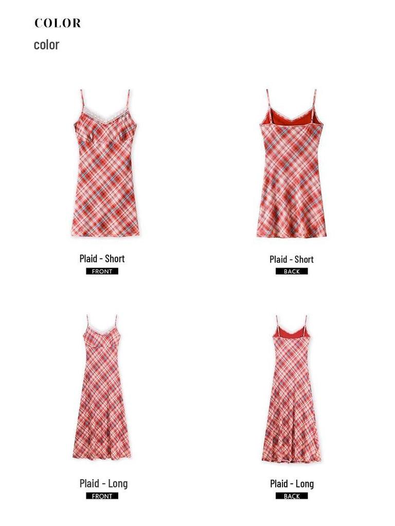 Hhyii Twilight Rose Plaid V-Neck Lace Dress - Women's Summer Sling Tea Dress