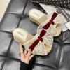 Slippers women's fashion versatile bow thick bottom slope heel slippers women wear cool slippers 2025 summer
