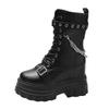 Fashion Comemore Thick Bottom Knight Boots Fashion Chunky High Heeled Women Shoes Wedge Buckle Rivet Platform Motorcycle Ankle Boots