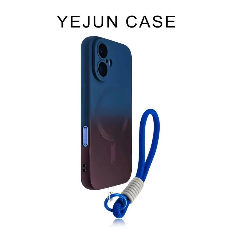 Luxury Magsafe Wireless Charge With Lanyard Gradient Phone Case For iPhone 15 11 12 13 14 16Pro Max Plus Soft  Silicone Cover