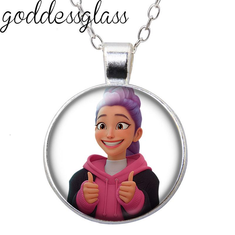 K-Pop Demon Hunter Anime Film Rumi Zoey Mira Cartoon Round Photo Glass cabochon silver plated pendant necklace jewelry Gift