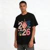 2026 Happy New Year Knit Style Print Casual Top Pure Cotton T-shirt