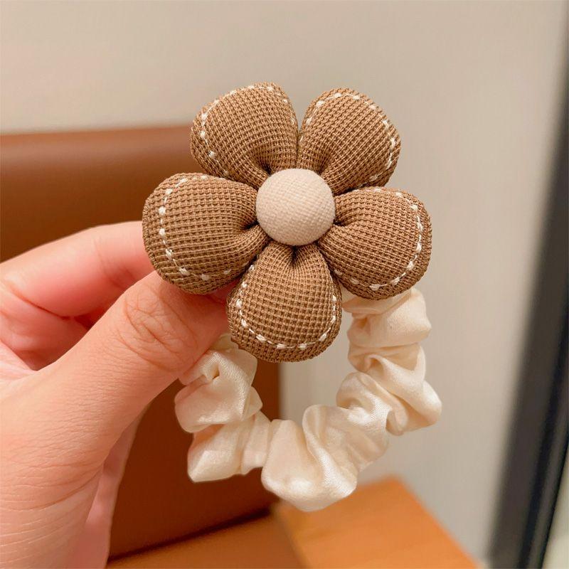 2024 Milk Coffee Color Fabric Flower Hair Ties - Children's Scrunchies & Women's Hair Accessories
