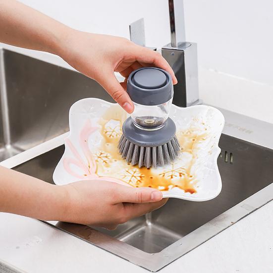 Pan Cleaning Brush Refillable Non-scratch Standing Type Kitchen Soap Dispensing Scrub Brush for Kitchen