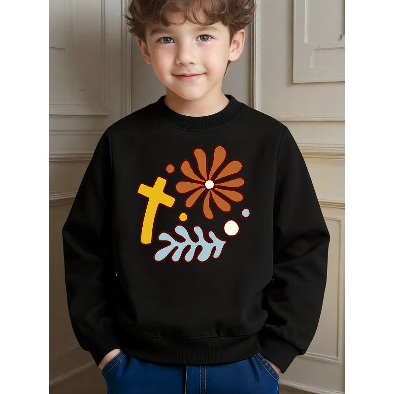 Playful Cartoon Printed Crew Neck Sweatshirt for Daily Leisure School Comfortable Tops