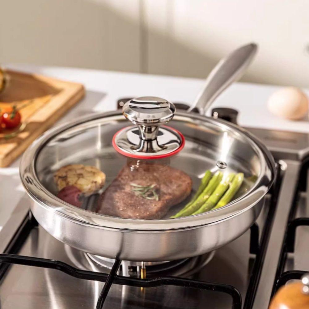 Flat Bottom Frying Wok Nonstick Fried Steak Pot Kitchen Cookware Stainless Steel Frying Pan  Home