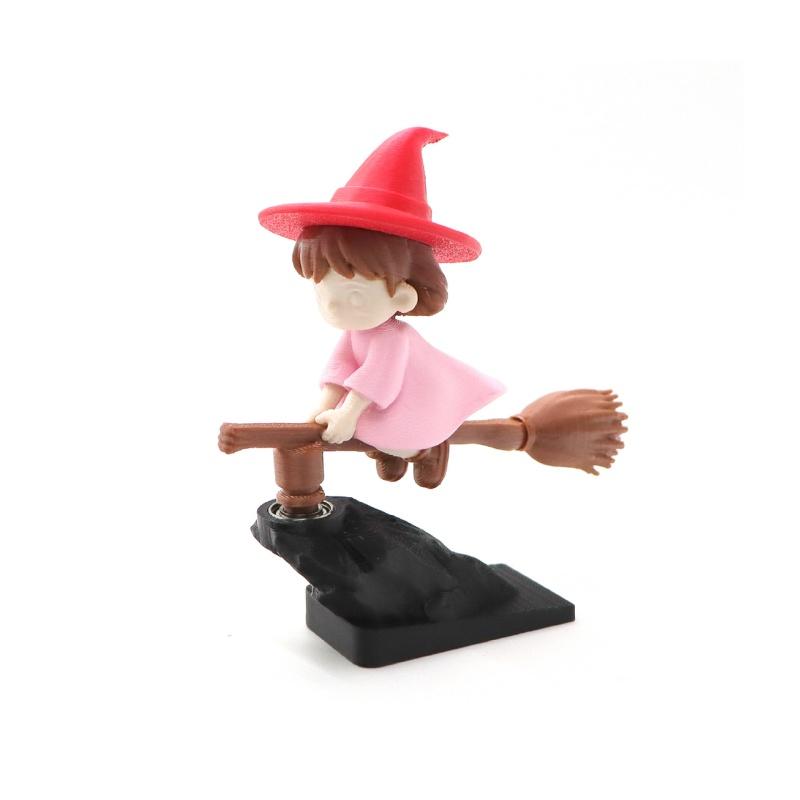 Cute Broom Witch Car Interior Decoration Action Figures Auto Rearview Mirror Dashboard Ornaments Gift Mini Accessories