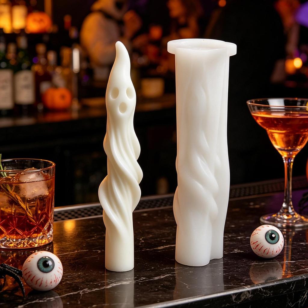 3D Ghost Candle Silicone Mold Spiral Ghost Cone Candle Mold Twisted Ghost Cylindrical Soap Mold Halloween DIY Home Decoration