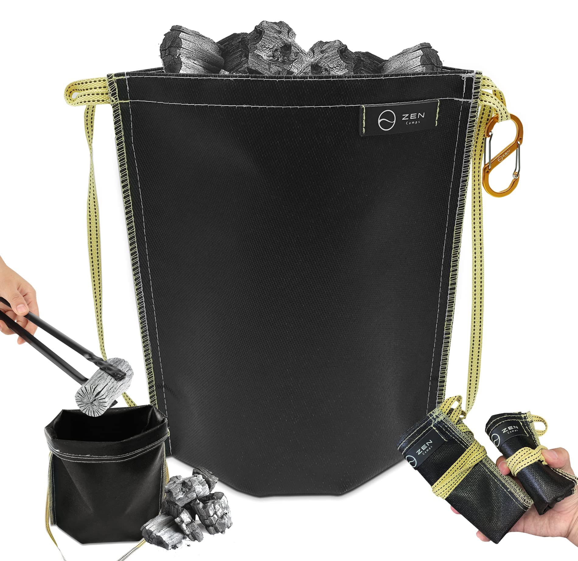 ZEN Camps Ash Carry Fire Extinguisher Bag, Medium Size. Charcoal disposal bag, waterproof, self-standing, heat-resistant, flame-retardant, compact, la