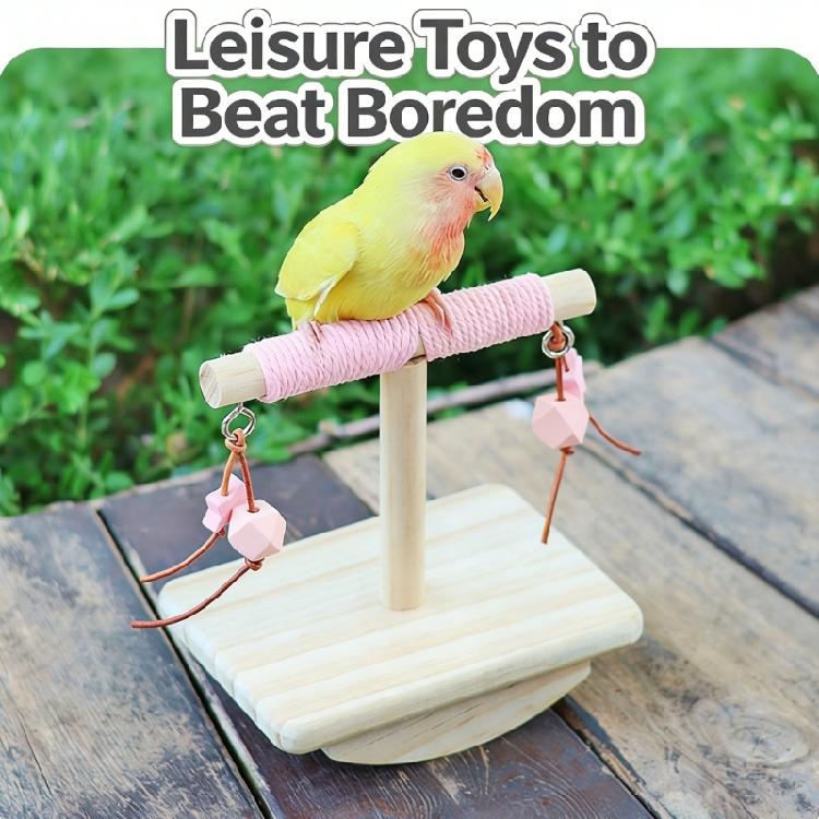 Fun Bird Rocking Stand Perch Toy With Rope Covering And Natural Wood Hanging Tearing Block for Parrots Entertainent