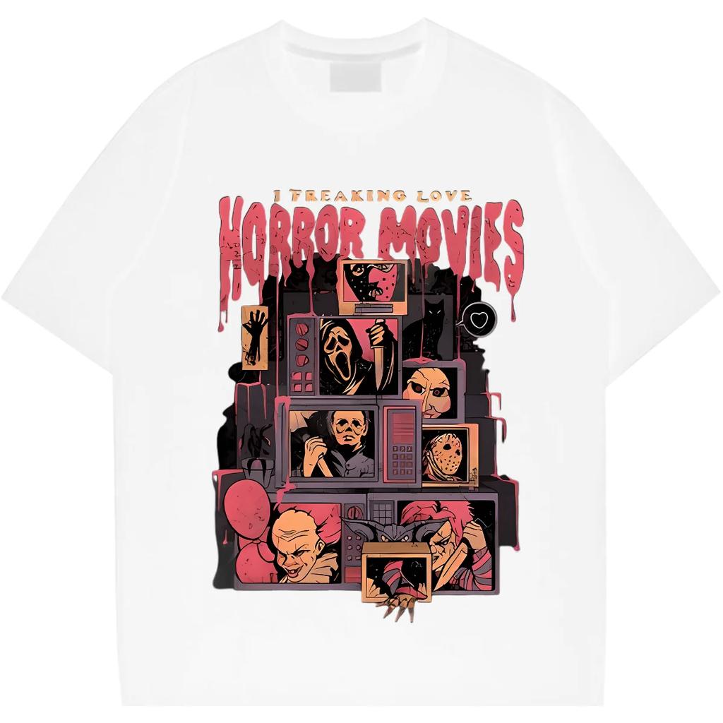 Horr O-Neck Oversize Loose Shirt Retro Harajuku For Men Tops Graphic Hip Hop T-shirt Street Style T Shirt Comfy Stretchy Clothes