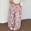 Women's Casual Christmas Print Elastic Waist Loose Fit With Plush Wide Leg Pants
