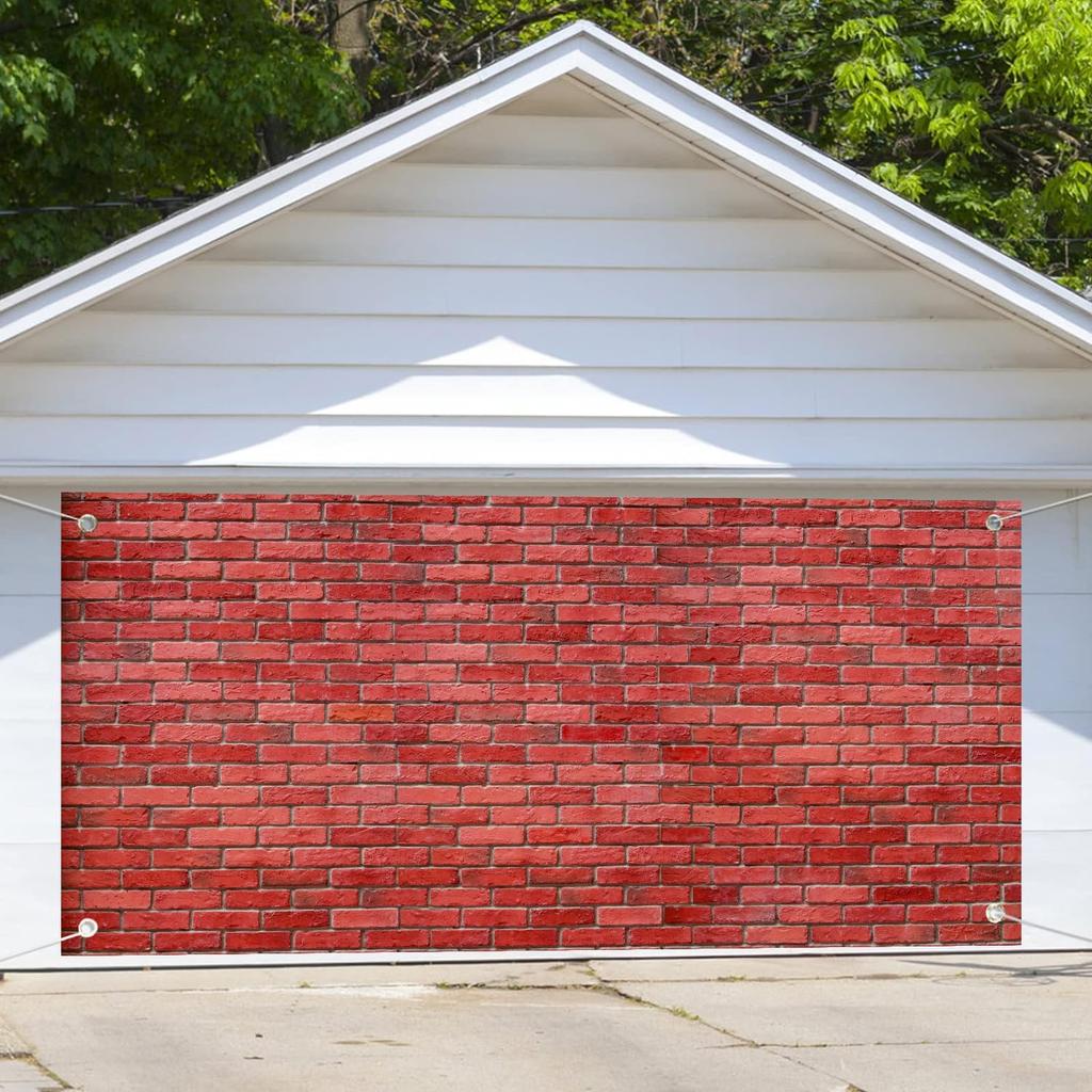 6 x 13 ft Birck Wall Garage Door Backdrop,Rustic Red Brick Wall Background, Farmhouse Stone Wall Garage Door Cover Kids Adult Birthday Party Decor