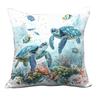 Home Decor Oceanic Creatures: Seahorses, Starfish & Turtles Pattern Cushion Cover Suitable for Sofa Bedroom Car Pillow Cover