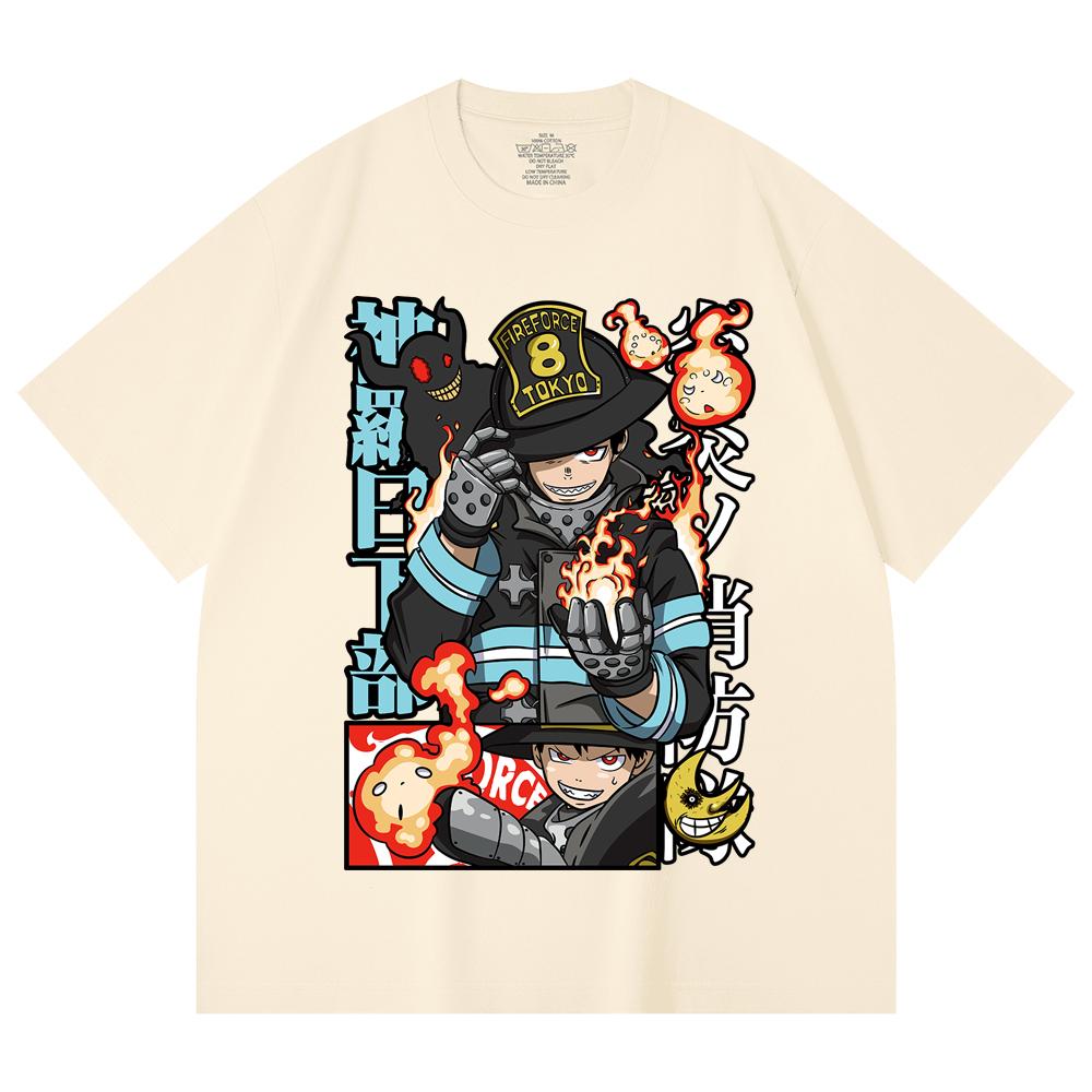 230 Gsm 100% Cotton Fire Force V2 Print Unisex Heavy Cotton T Shirt XS абрикосовый