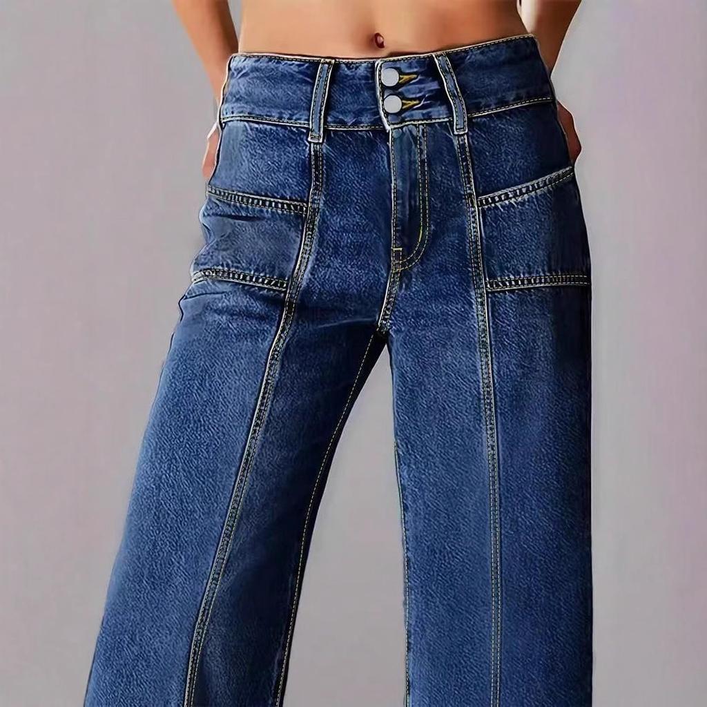 Womens Wide Leg Jeans Casual Baggy High Waisted Stretch Denim Pants