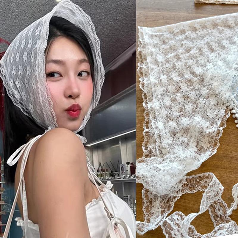 Vintage Koreanischer Dreieckiger Blumen-Haarschal für Damen Schal Stirnband Französische Pastorale Kopfbedeckung Mädchen Frühling Sommer Spitze Kopfschmuck