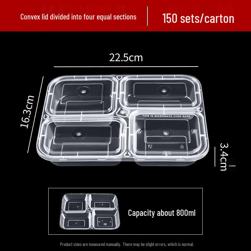 HANDUNYOU Disposable 800ml 4-Compartment Food Containers