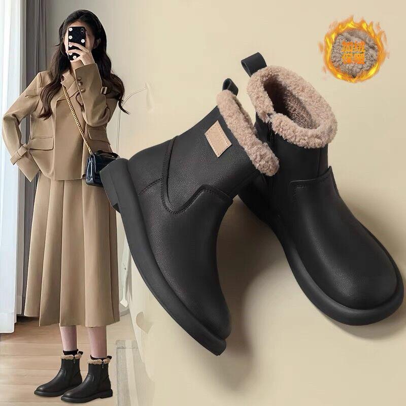Women's Waterproof Leather Ankle Boots - Lambswool Lined Winter Snow Boots