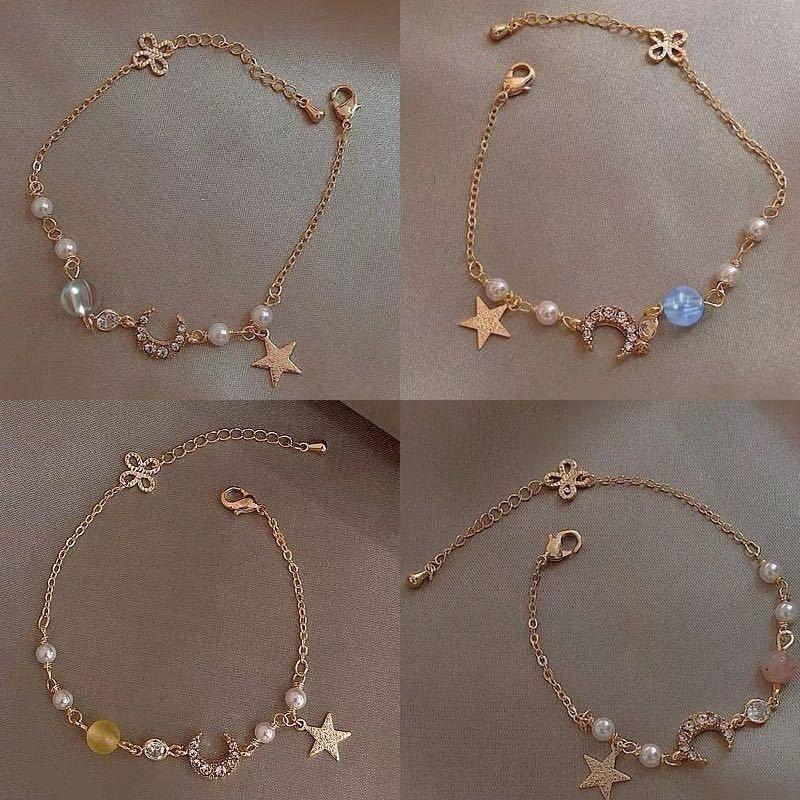 

Star Moon Pearl & Zircon Women s Trendy Bangle - Korean Style Fashion Bracelet for Besties
