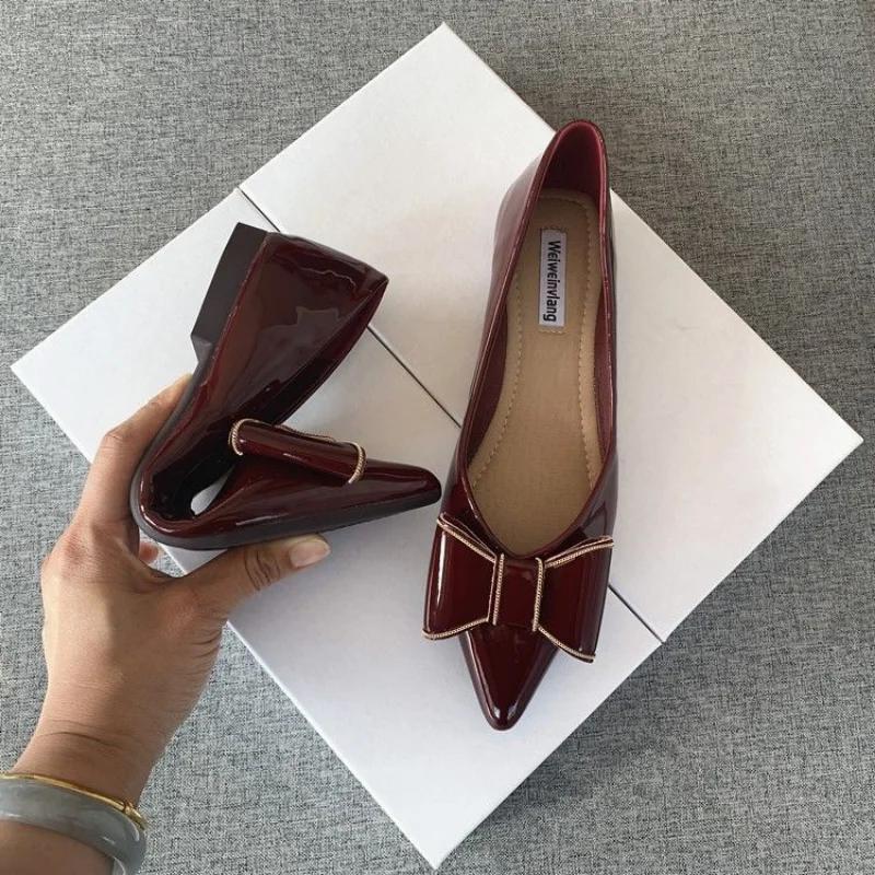 Fashion Shoes For Women 2024 Flat With Bow Flats Ladies Summer Footwear Pointed Toe Bride Luxury Leather Casual Red Fashion Lastest Shoe