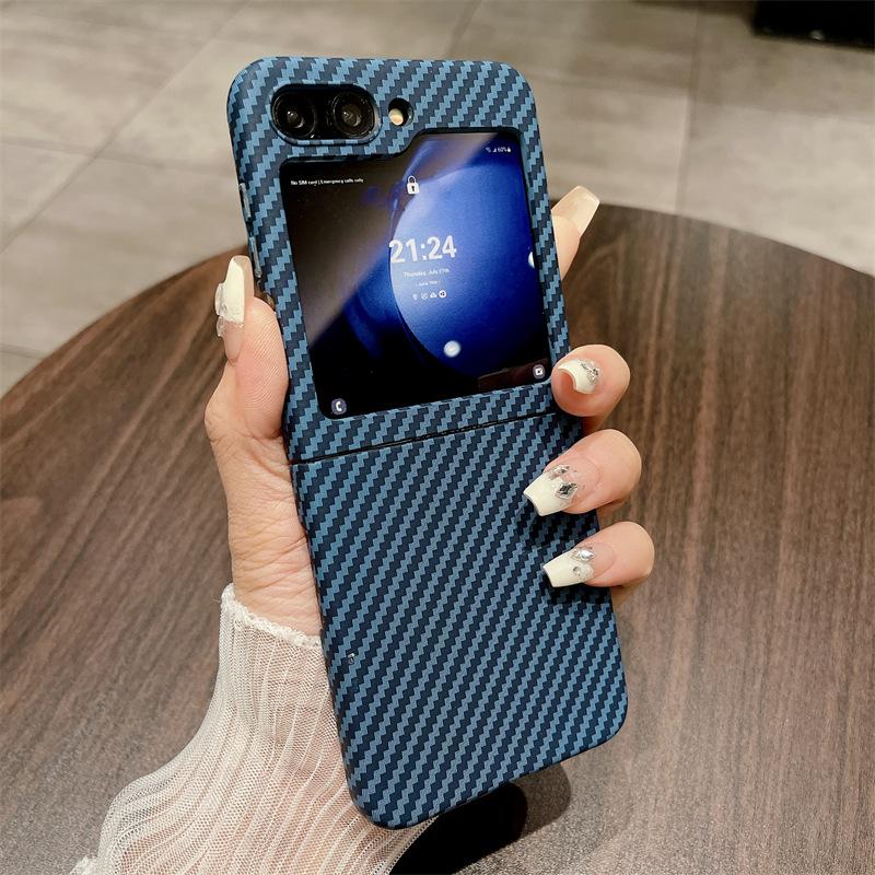 Carbon Fiber Texture Is Suitable for Samsung Zflip5 Mobile Phone Case Color Matching Zflip3 Advanced Sense Huawei X5 Folding Hard Case