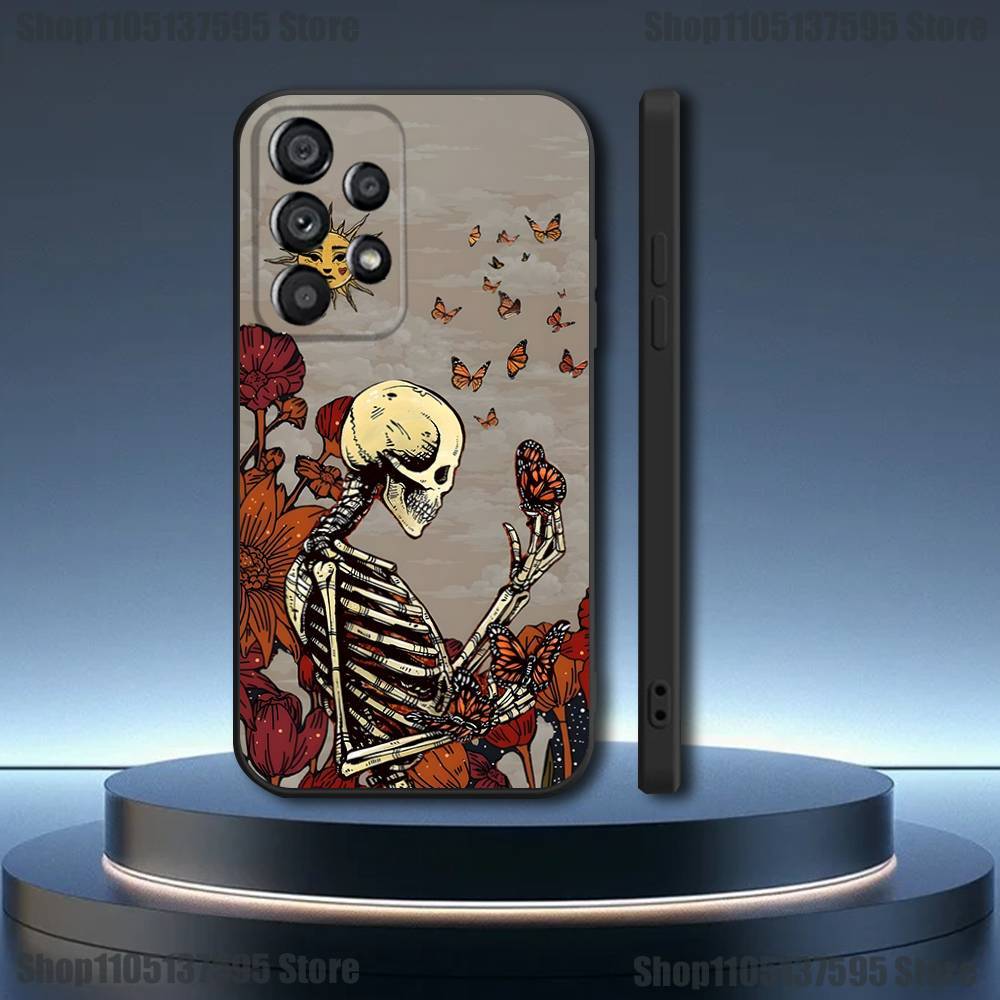 Day of the Dead Mexican Catrina Skull Phone Case For Samsung Galaxy A73,31,32,72,41,53,52,71,22,5G,Note,J7,8,9 Soft Black Cover