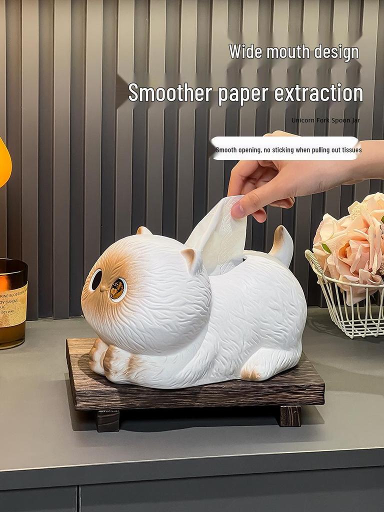 Ceramic Cartoon Cat Tissue Box: Creative High-End Napkin Holder for Living Room 