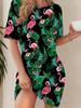 European and American Women's Fashion Casual Flamingo Print Round Neck Hawaiian Vacation Style Printed Comfortable Casual Women's Short Sleeve Round N