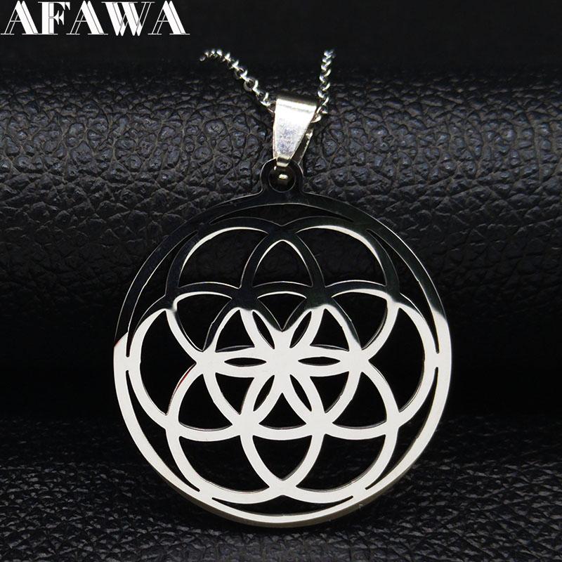 Yoga Flower of Life Stainless Steel Mandala Necklace for Women Men Sacred Geometry Seed of Life Talisman Necklace Jewelry joyas