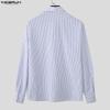 INCERUN Men Lapel Neck Long Sleeve Striped Button Up Casual Shirts Tops