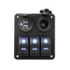 3 Gang 12V/24V LED Rocker Switch Panel Dual USB Port Cigarette Lighter Socket ON Off Switch Panel for Cars Rvs Boats Yachts
