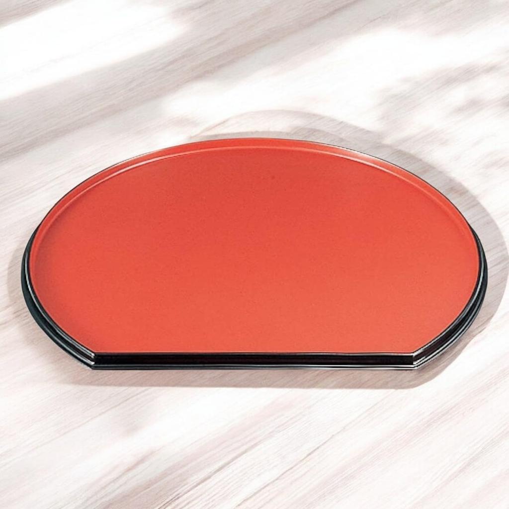 New Tray Vermilion Lacquerware Made in Japan J-kitchens 4-shaku (1.5-foot) Half-Moon Double-Sided (Tray) Red/Green Lacquer, 42cm, (ABS Resin),