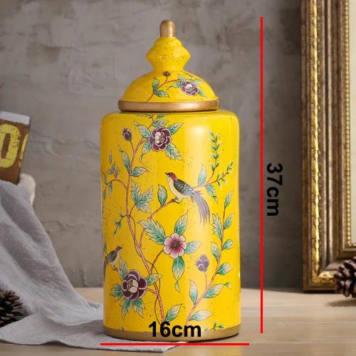 Vintage European Flower and Bird Ceramic Storage Jar Vase Decoration Porcelain Art Crafts Tea Coffee Beans Candy Storage Jar New