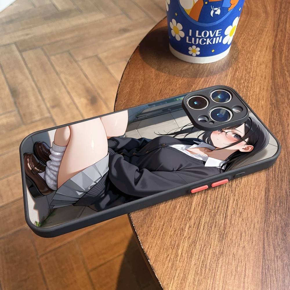 Cute Cartoon Japanese Anime Girl Matte Cover Phone Case For iPhone 16 15 14 11 12 13 Mini Pro Max X XR XS Shockproof