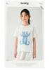 Girls' White Cartoon Cat Loose-Fit Round Neck T-Shirt
