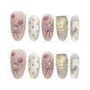 10Pcs Pearl Bowknot Artificial Nails With Rhinestones For Women