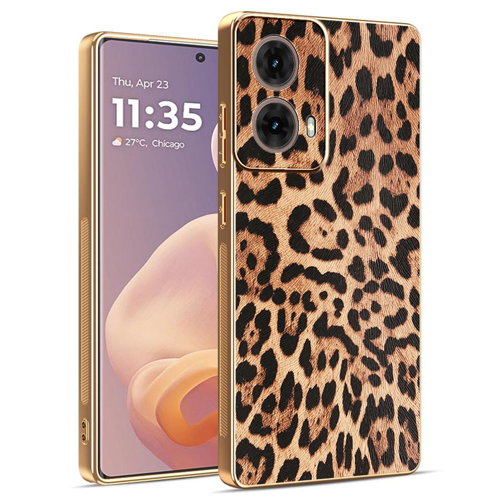 

For Motorola Moto G85 5G/S50 Neo 5G Case Leopard Print PU Leather Coated PC+TPU Electroplating Phone Cover A