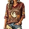 Women's Casual Halloween Print V-Neck T-Shirt for Holiday Party