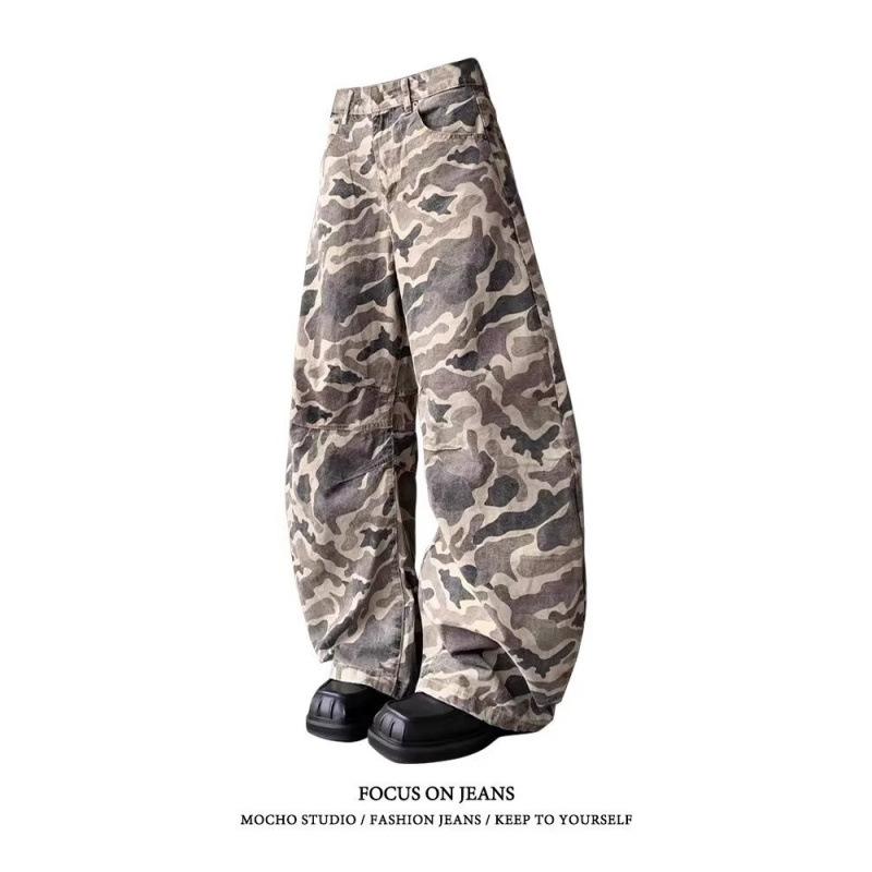 JYL Unisex Cargo Pants American Cross-Border Camo Wide-Leg Deconstructed Denim M детские порошок
