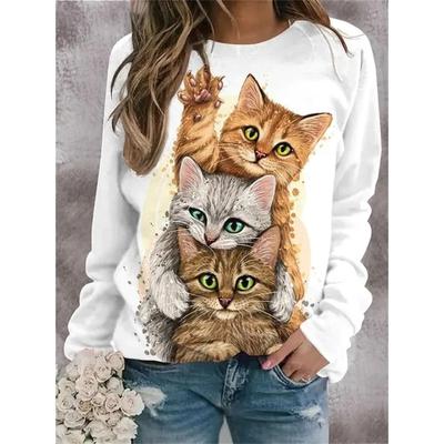 2023 neue frauen 3D T-shirt Oansatz Langarm Katze Welpen Mode Tier Nette Pet Druck Große Casual Straße Tragen oversize Ootd