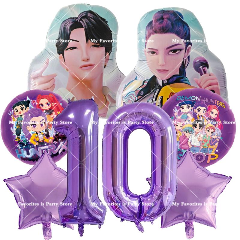 Kpop Demon Hunters Birthday Balloons Set Number Balloon Suit Foil Ballon Cartoon Birthday Party Supplies Decor Baby Shower Gift