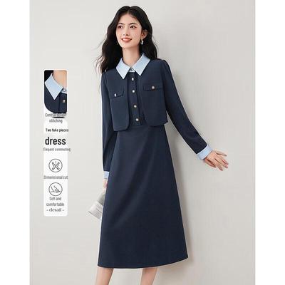 Autumn OL Style Faux Two-Piece A-Line Dress