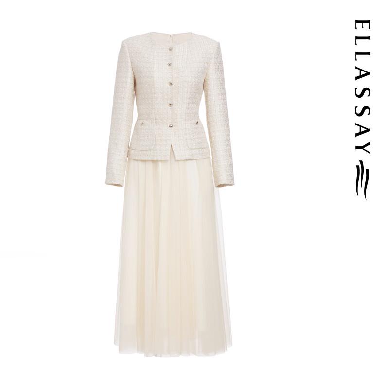 ELLASSAY 2025 Autumn Light Beige 3D Woven Knit Dress