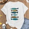 Women Summer T Shirt Retro Fashion Short Sleeve Tees Casual Fish Printed  Tops