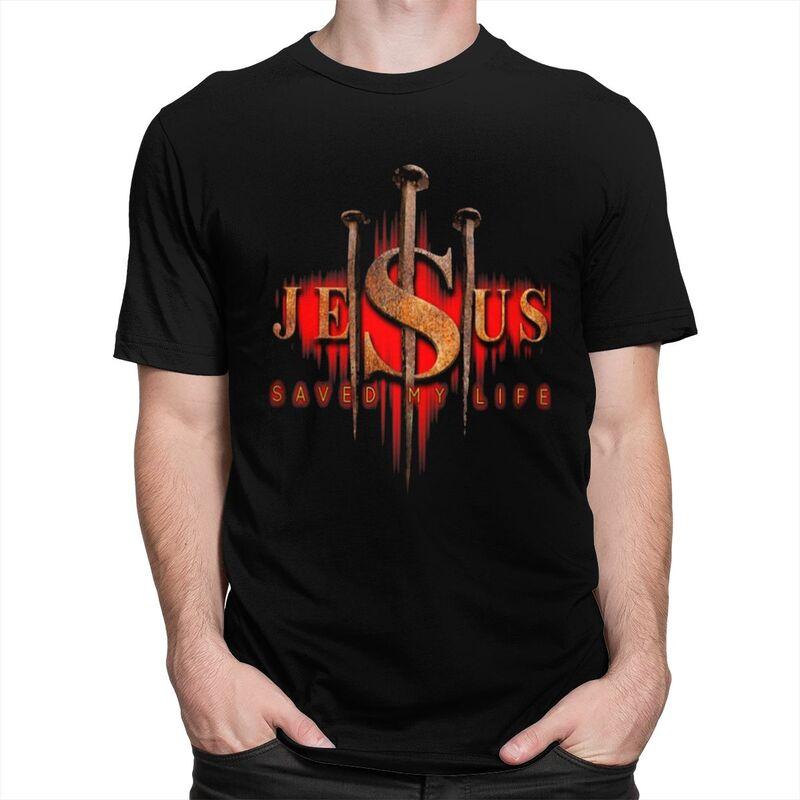Individuelle Coole Jesus Hat Mein Leben Gerettet T-Shirts Herren 100% Baumwolle T-Shirts Christlicher Religiöser Glaube T-Shirt Kurzarm Mode T-Shirt